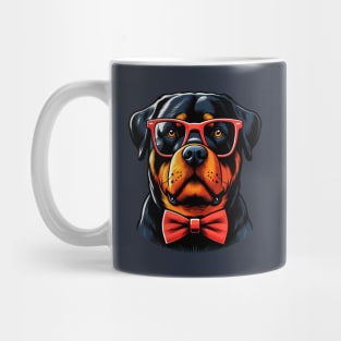 Rottweiler Dog Wearing Red Glasses And Bow Tie Mug